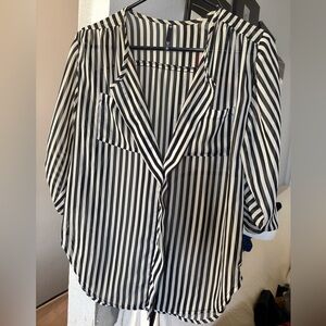 LOVEculture Striped Sheer Black & Off White Women’s Blouse